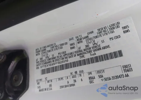 2015 Ford F-150 Xl из США, поврежденный, VIN 1FTEX1E85FFB25510